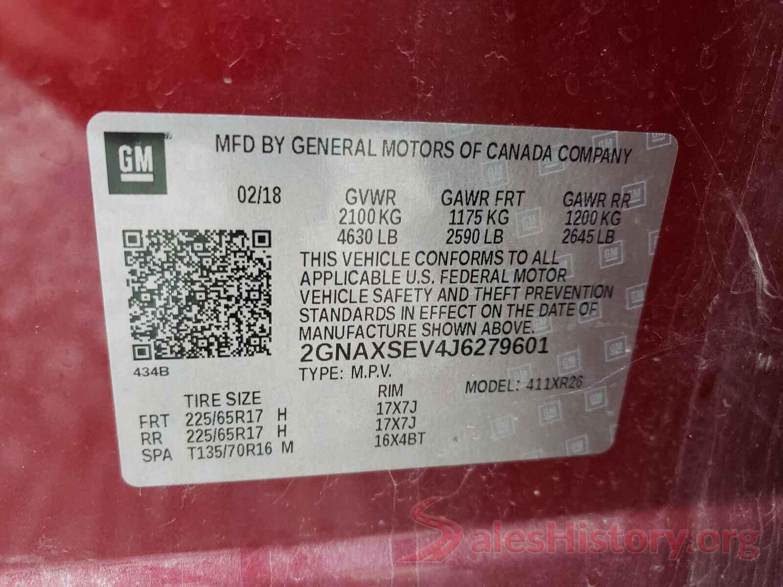 2GNAXSEV4J6279601 2018 CHEVROLET EQUINOX