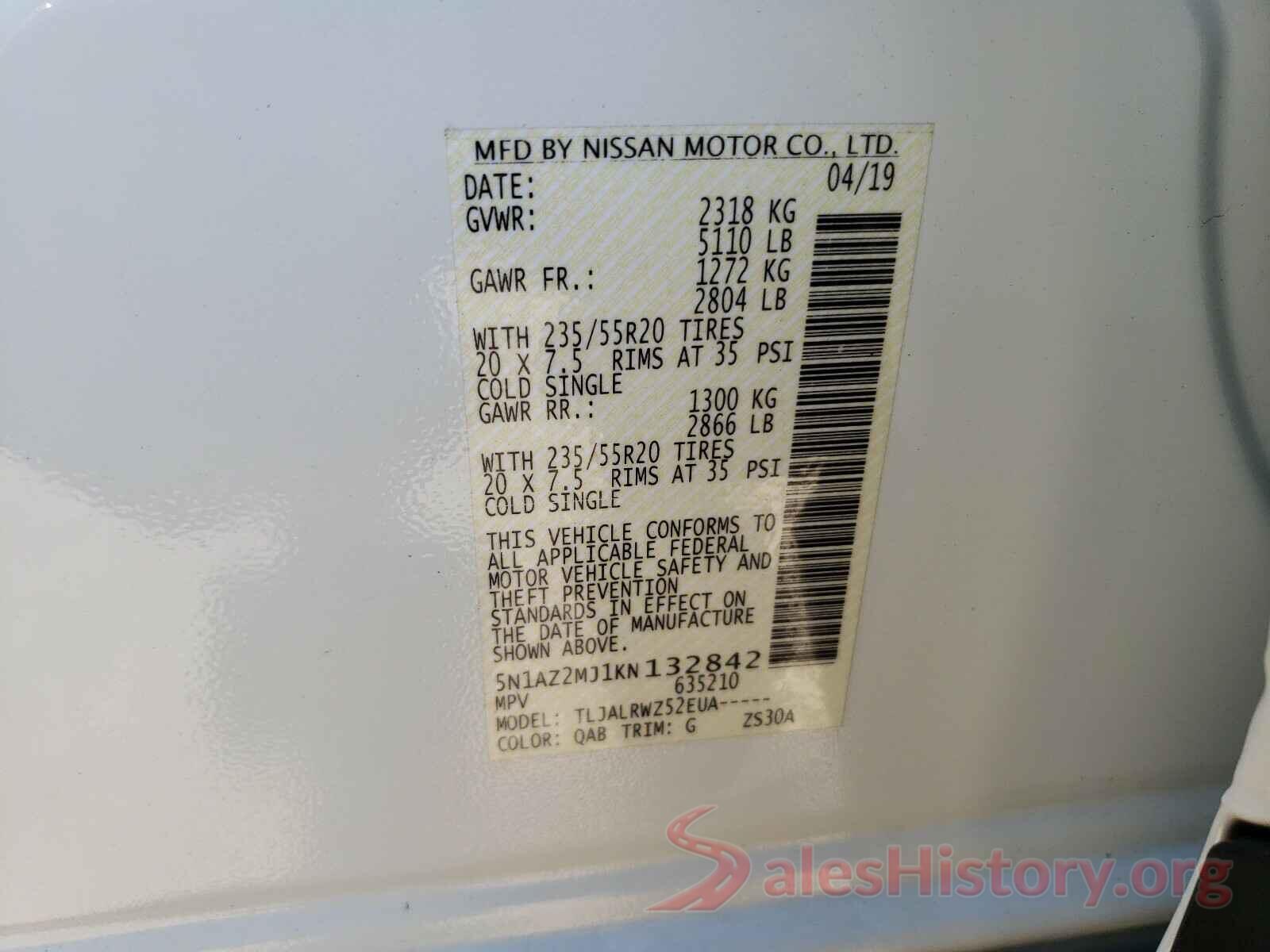 5N1AZ2MJ1KN132842 2019 NISSAN MURANO