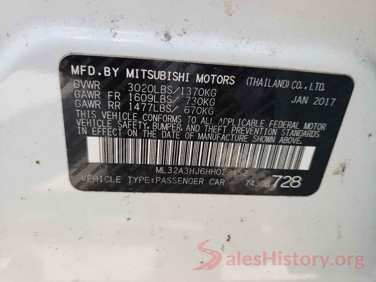 ML32A3HJ6HH020452 2017 MITSUBISHI MIRAGE