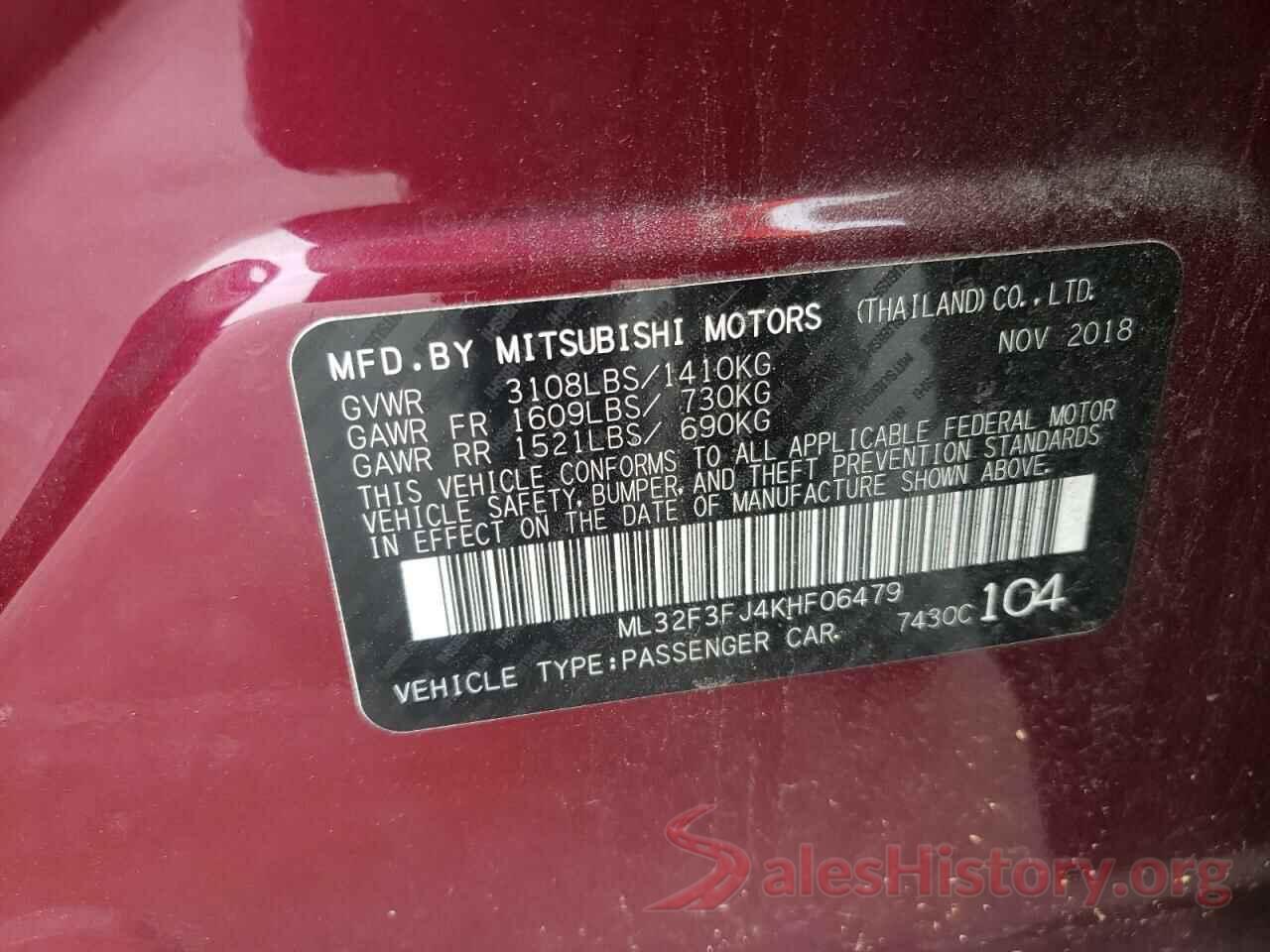 ML32F3FJ4KHF06479 2019 MITSUBISHI MIRAGE