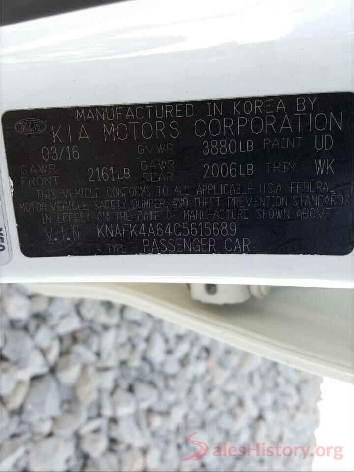 KNAFK4A64G5615689 2016 KIA FORTE