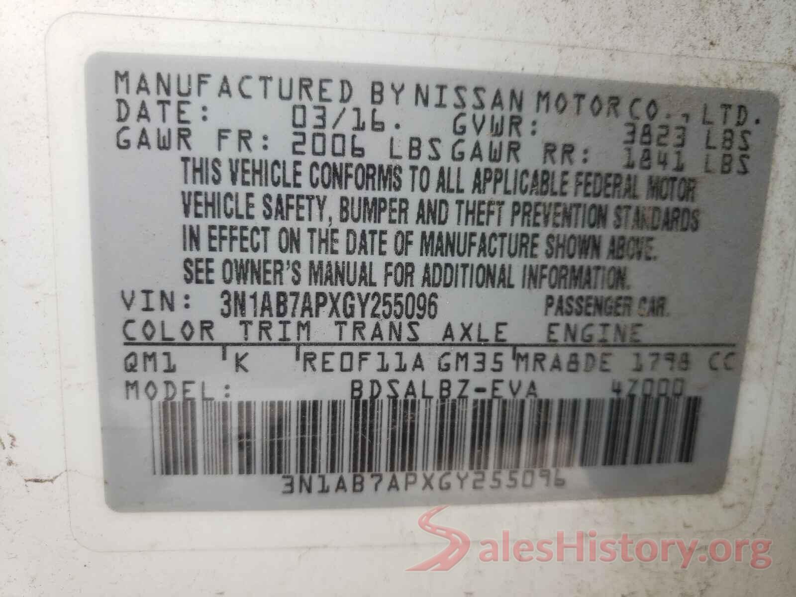 3N1AB7APXGY255096 2016 NISSAN SENTRA