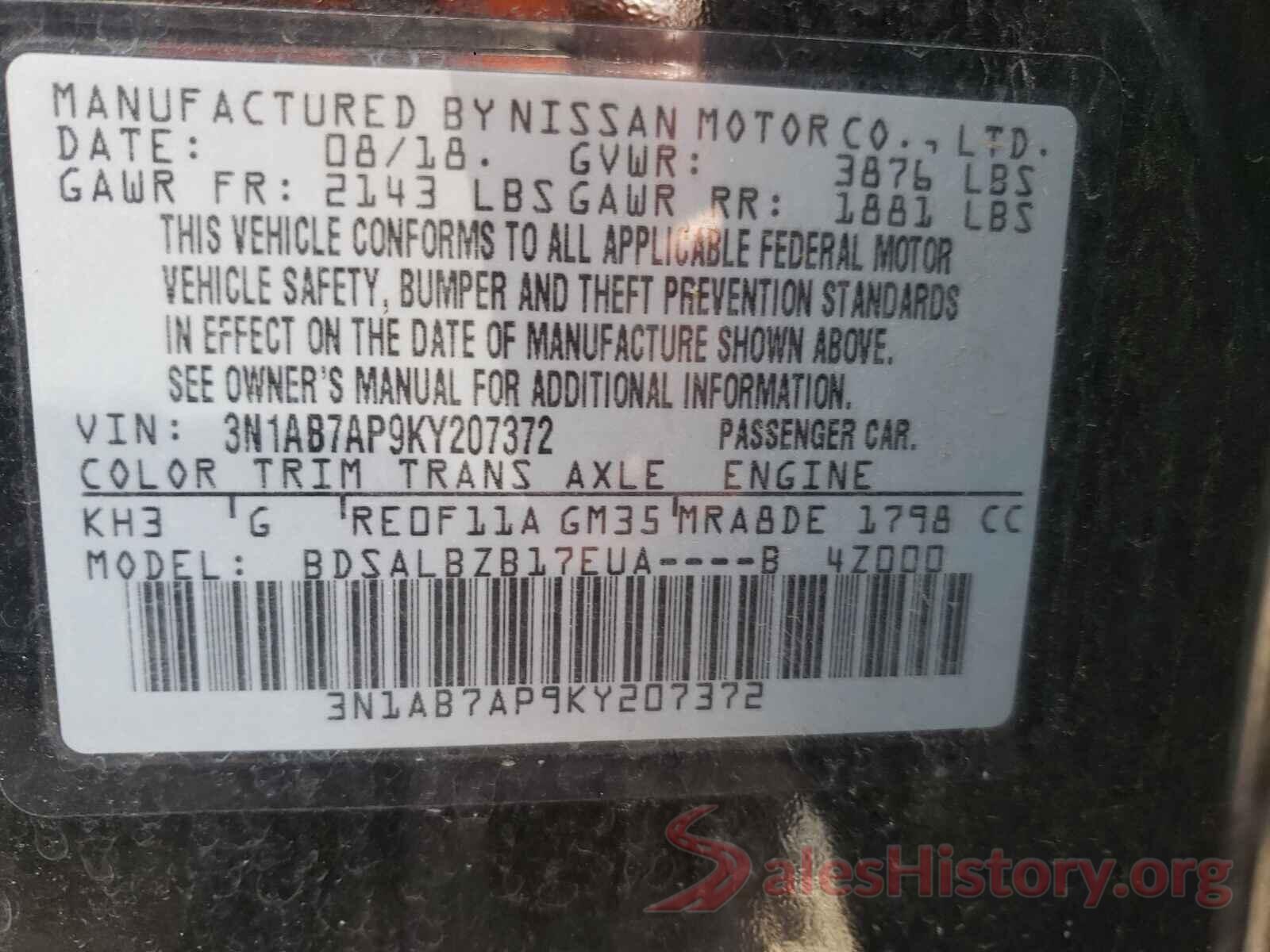 3N1AB7AP9KY207372 2019 NISSAN SENTRA