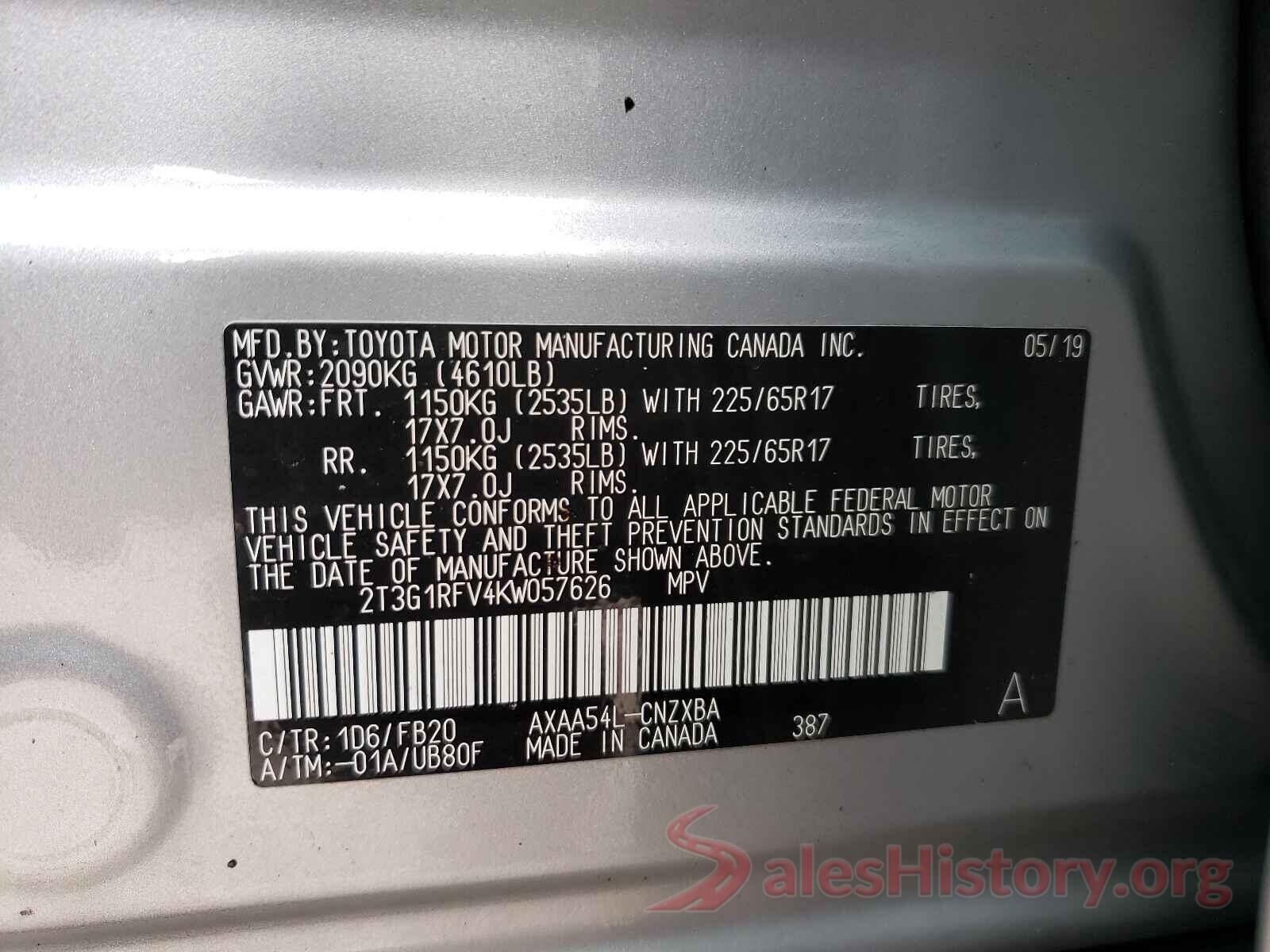 2T3G1RFV4KW057626 2019 TOYOTA RAV4