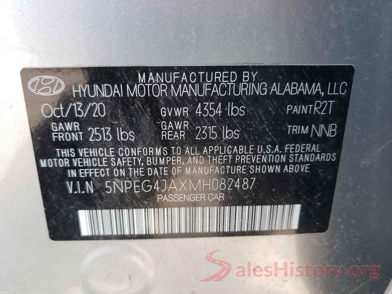 5NPEG4JAXMH082487 2021 HYUNDAI SONATA