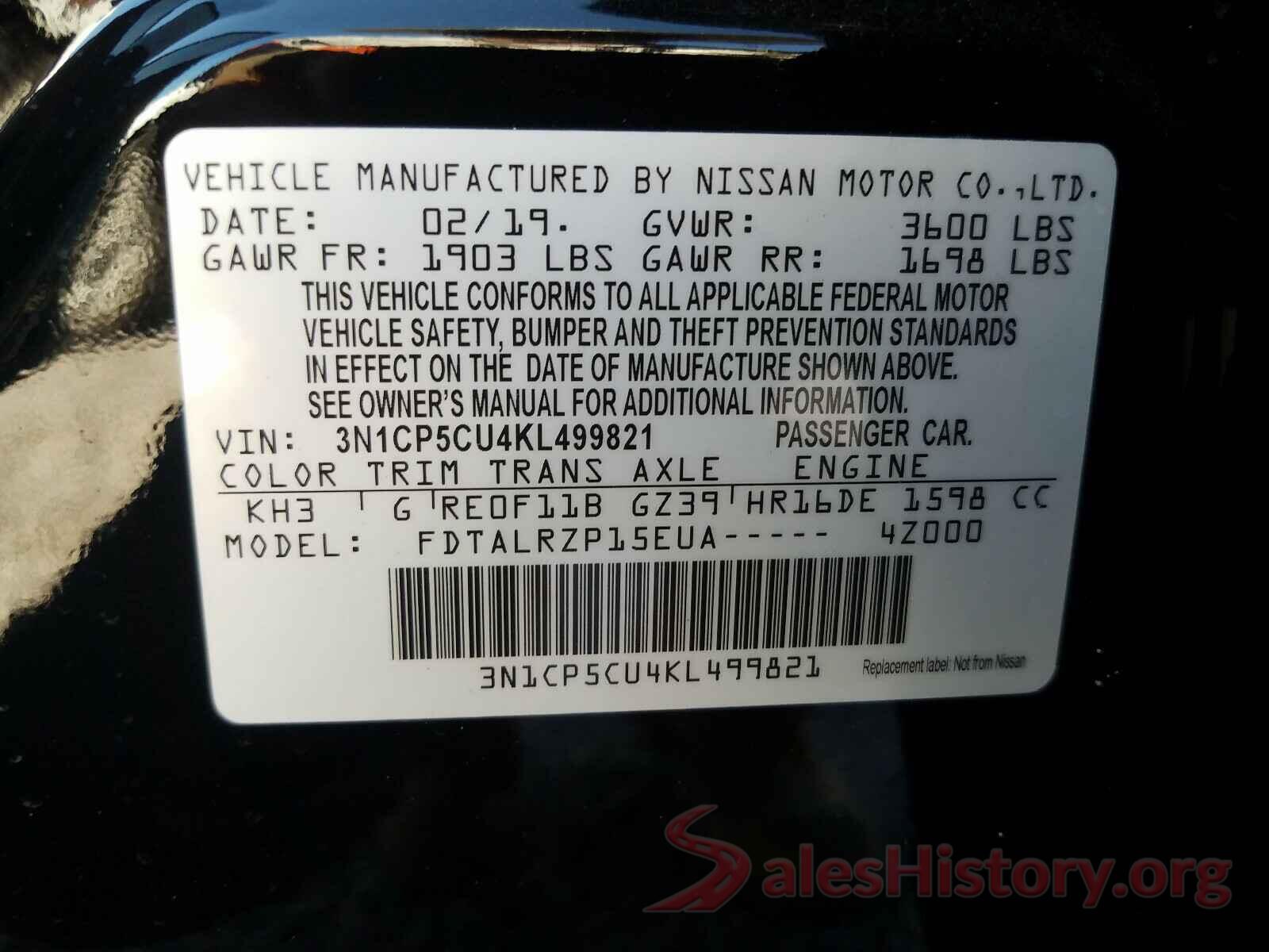 3N1CP5CU4KL499821 2019 NISSAN KICKS