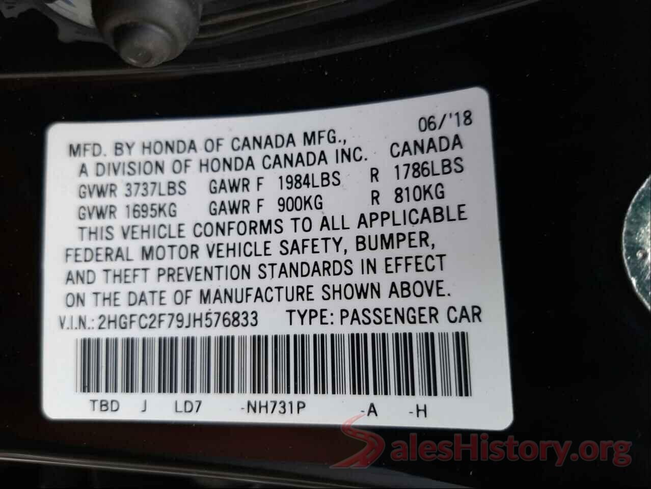 2HGFC2F79JH576833 2018 HONDA CIVIC