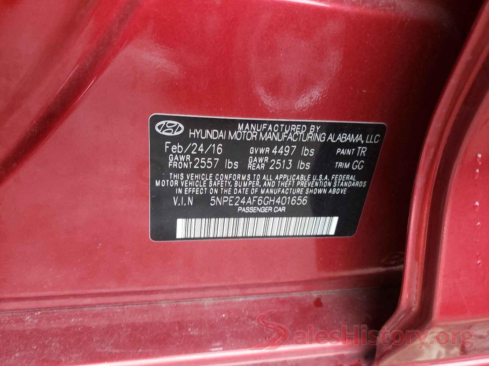 5NPE24AF6GH401656 2016 HYUNDAI SONATA