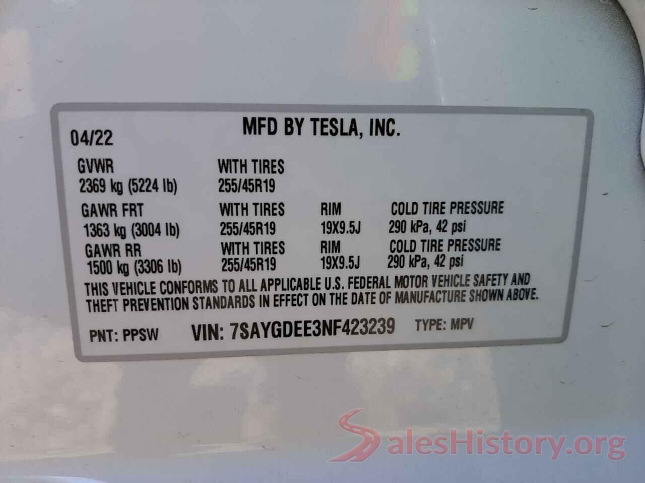 7SAYGDEE3NF423239 2022 TESLA MODEL Y