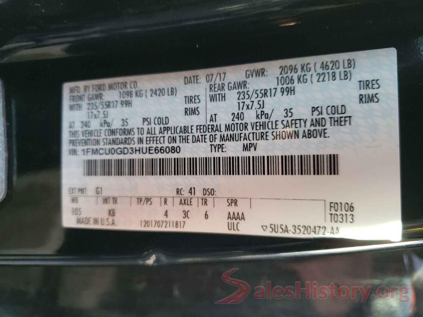 1FMCU0GD3HUE66080 2017 FORD ESCAPE