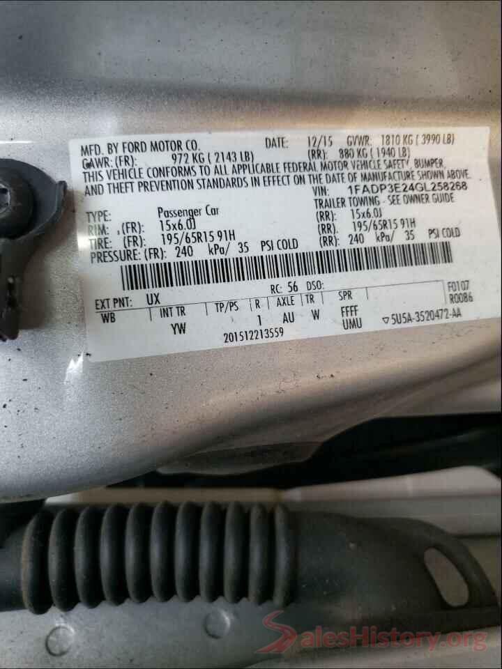 1FADP3E24GL258268 2016 FORD FOCUS