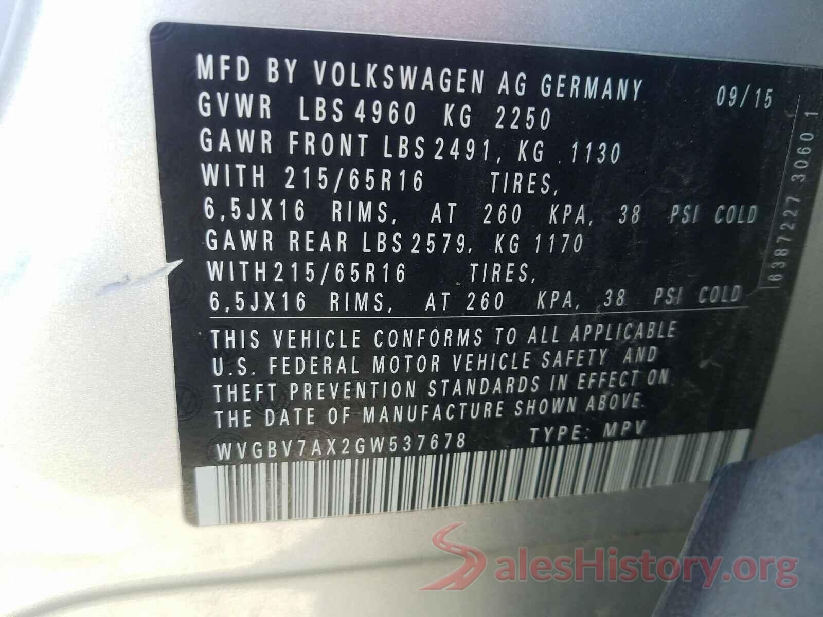 WVGBV7AX2GW537678 2016 VOLKSWAGEN TIGUAN