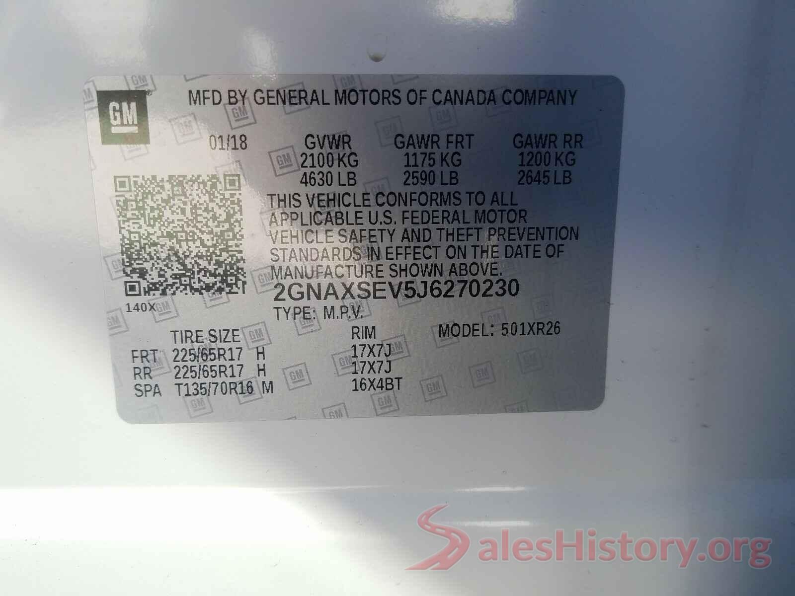 2GNAXSEV5J6270230 2018 CHEVROLET EQUINOX