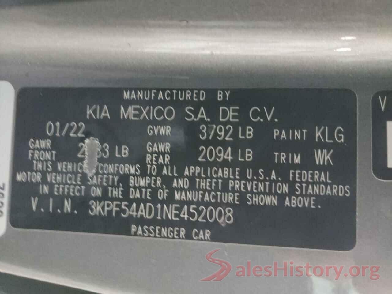 3KPF54AD1NE452008 2022 KIA FORTE