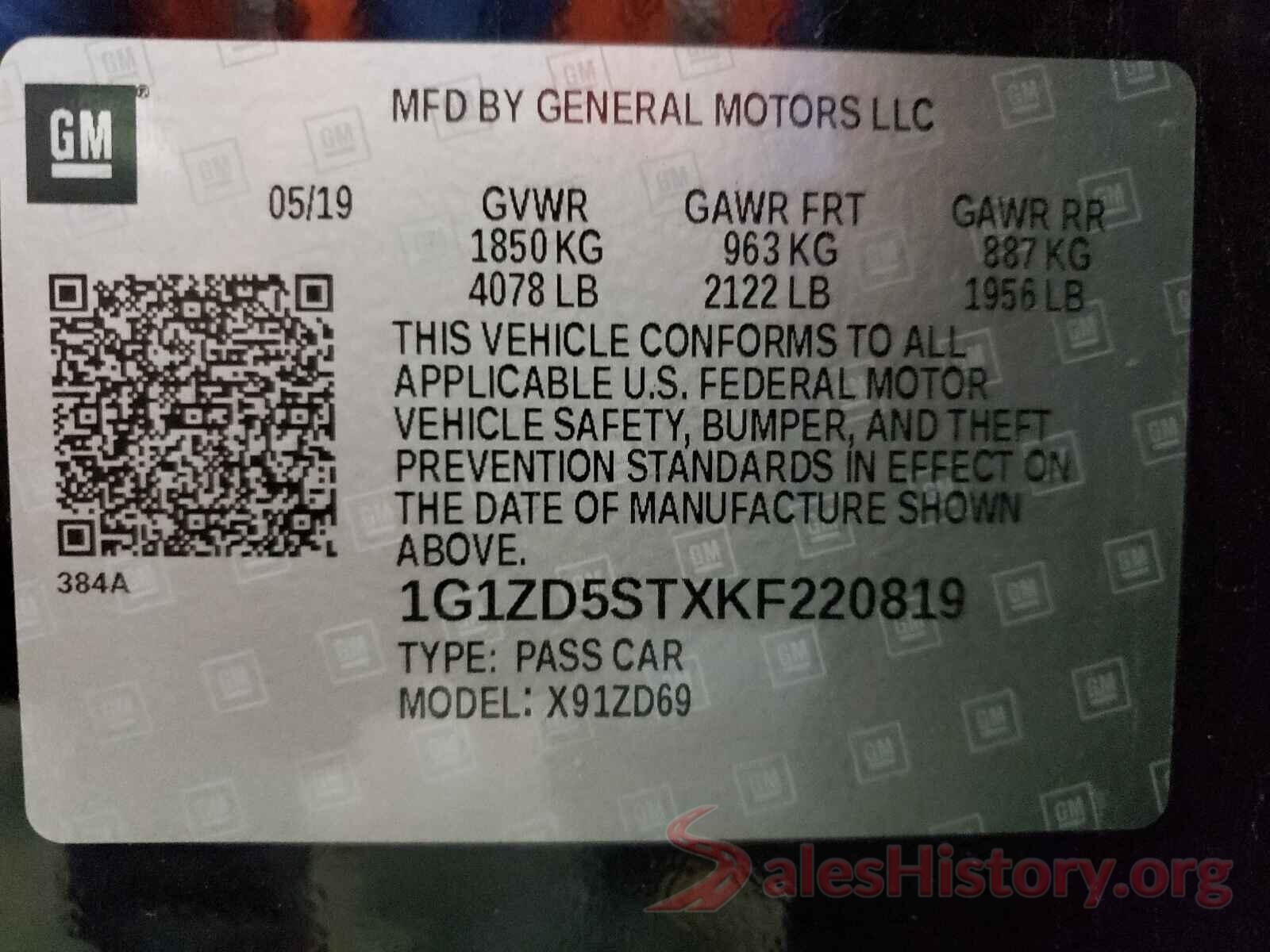 1G1ZD5STXKF220819 2019 CHEVROLET MALIBU