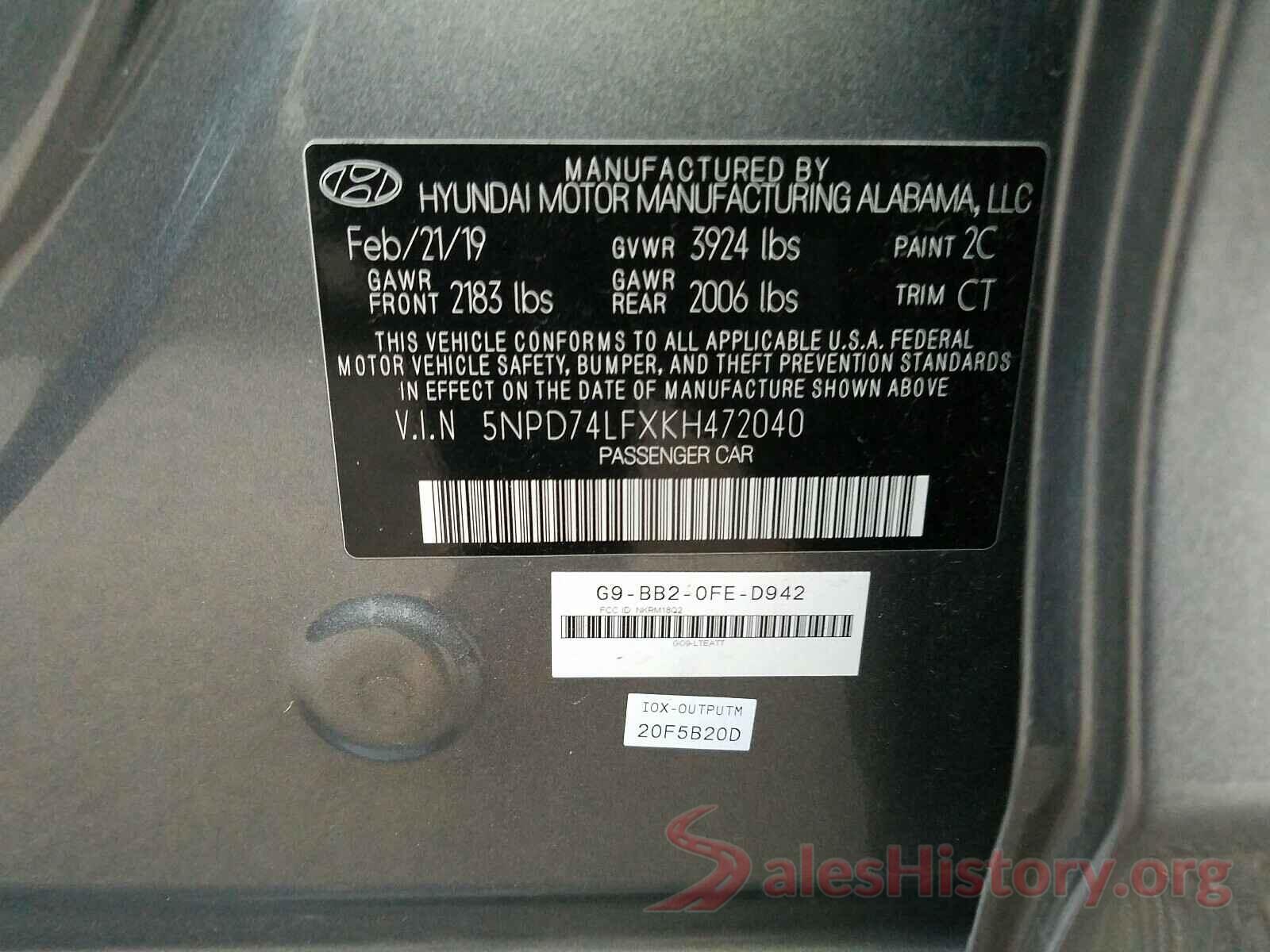 5NPD74LFXKH472040 2019 HYUNDAI ELANTRA