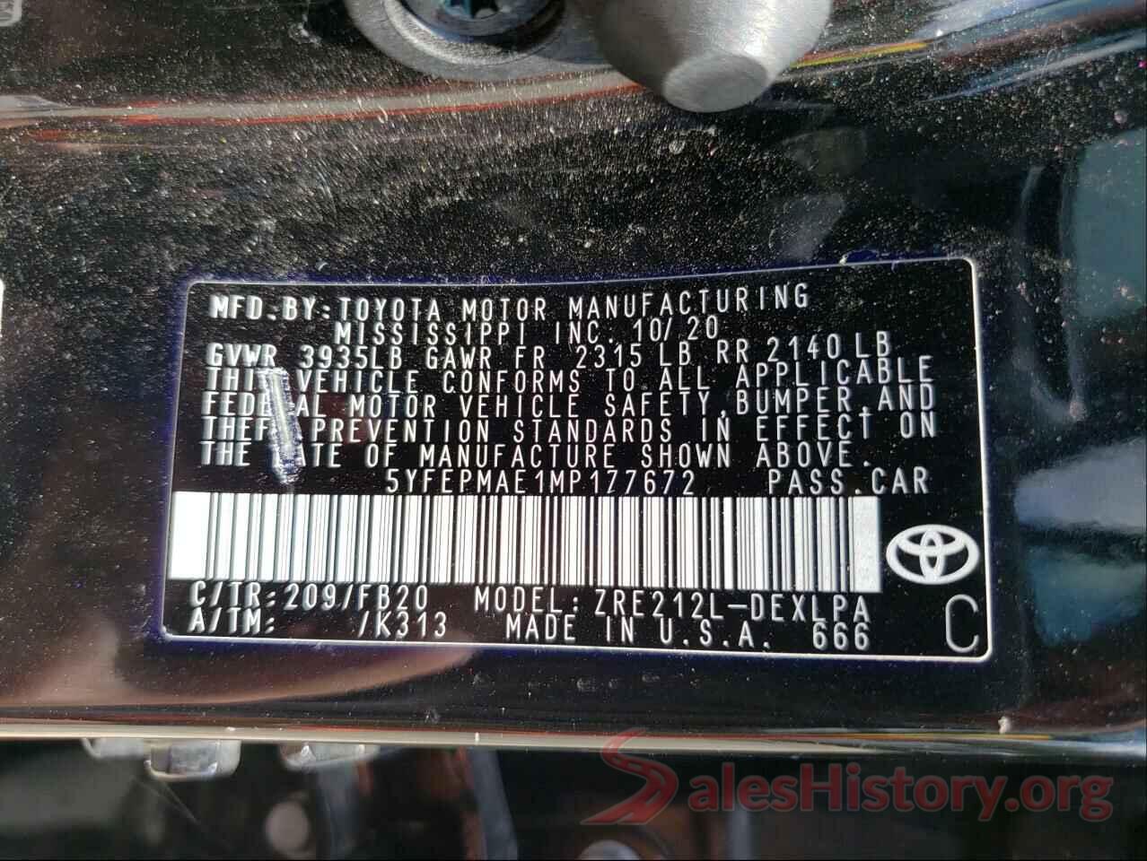 5YFEPMAE1MP177672 2021 TOYOTA COROLLA