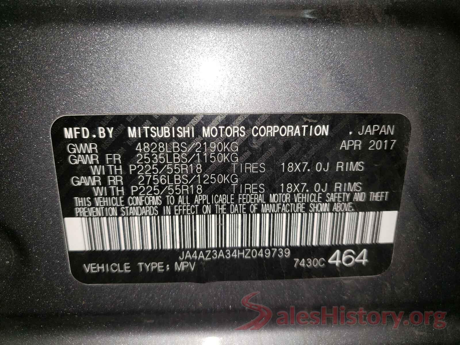 JA4AZ3A34HZ049739 2017 MITSUBISHI OUTLANDER