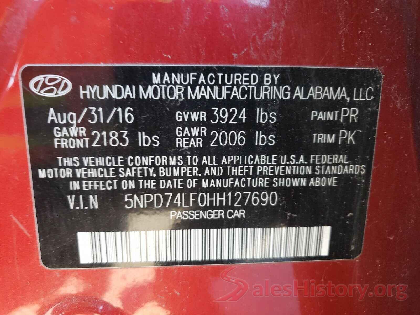 5NPD74LF0HH127690 2017 HYUNDAI ELANTRA