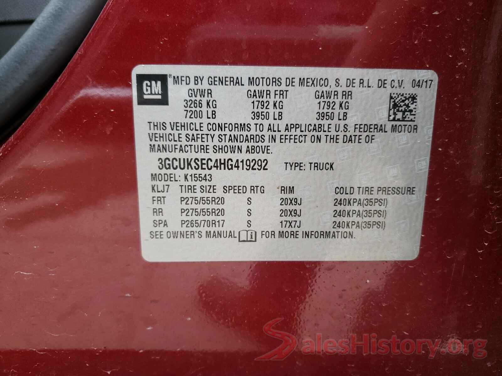 3GCUKSEC4HG419292 2017 CHEVROLET SILVERADO