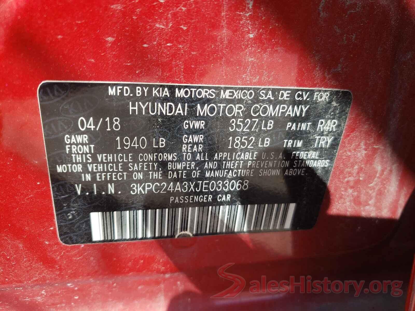 3KPC24A3XJE033068 2018 HYUNDAI ACCENT