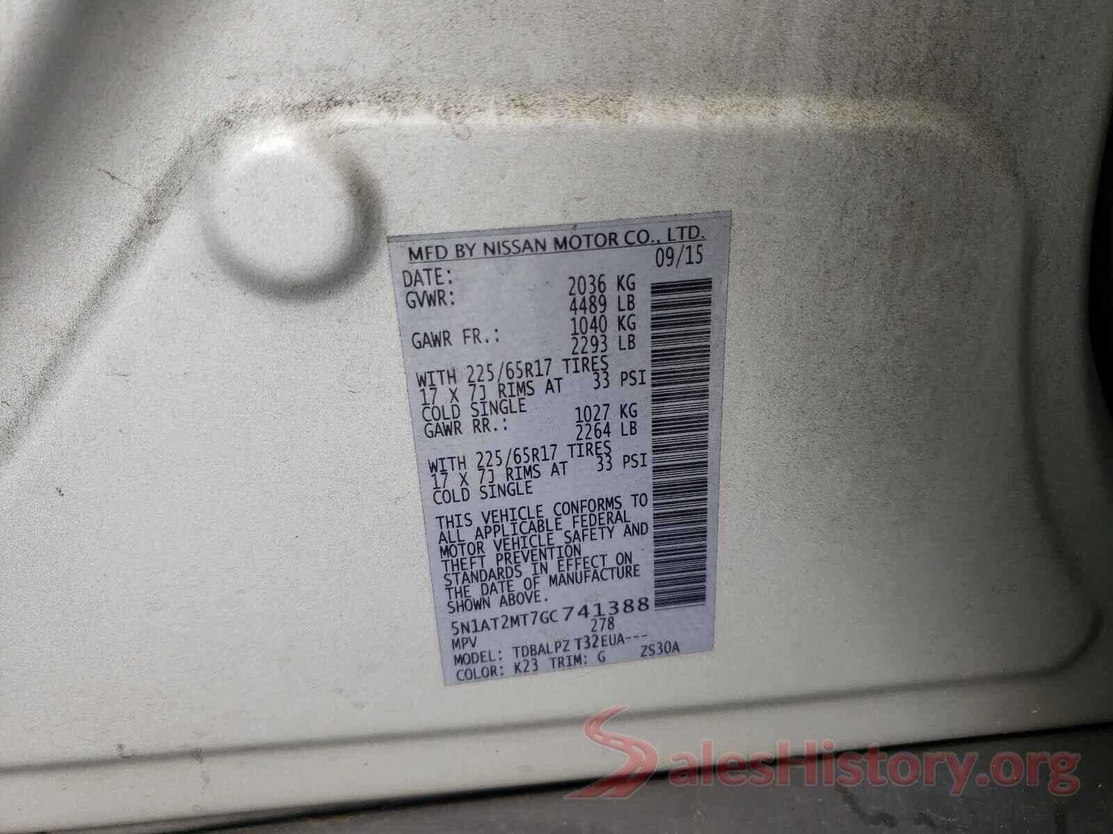 5N1AT2MT7GC741388 2016 NISSAN ROGUE