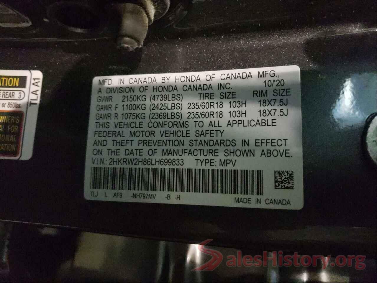 2HKRW2H86LH699833 2020 HONDA CRV