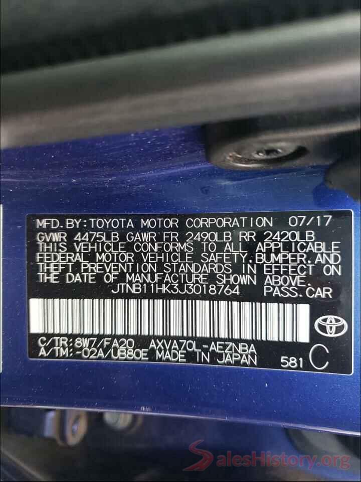 JTNB11HK3J3018764 2018 TOYOTA CAMRY