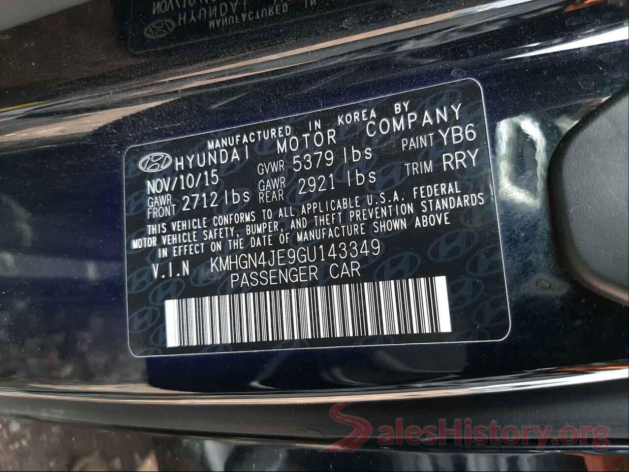 KMHGN4JE9GU143349 2016 HYUNDAI GENESIS