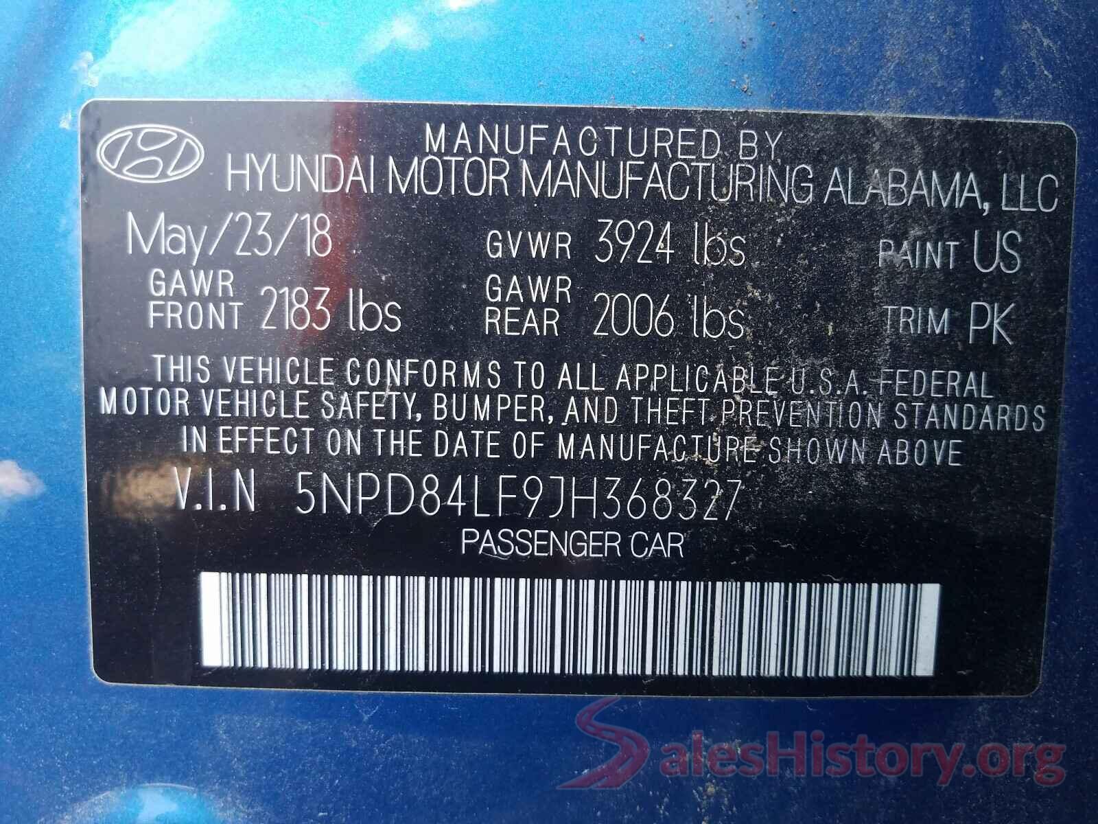 5NPD84LF9JH368327 2018 HYUNDAI ELANTRA