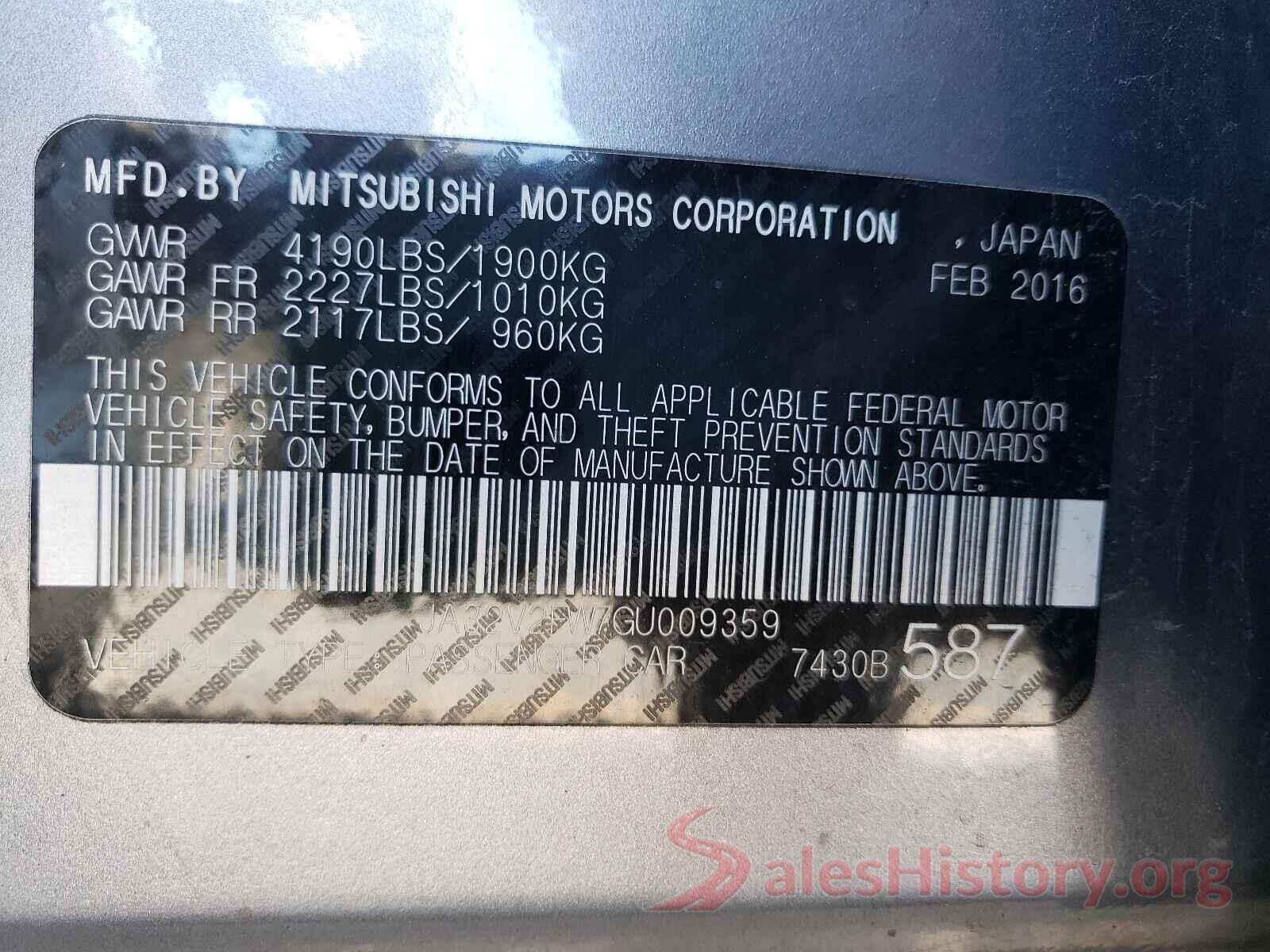 JA32V2FW7GU009359 2016 MITSUBISHI LANCER