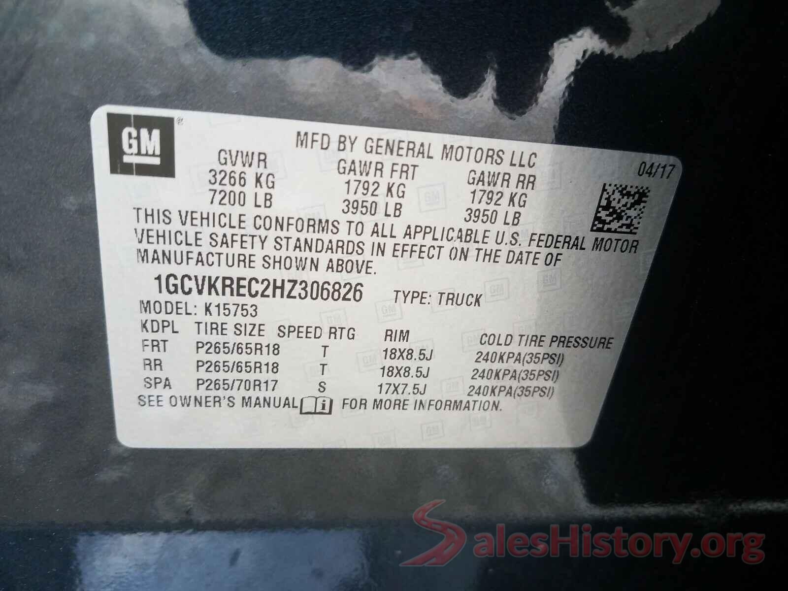 1GCVKREC2HZ306826 2017 CHEVROLET SILVERADO