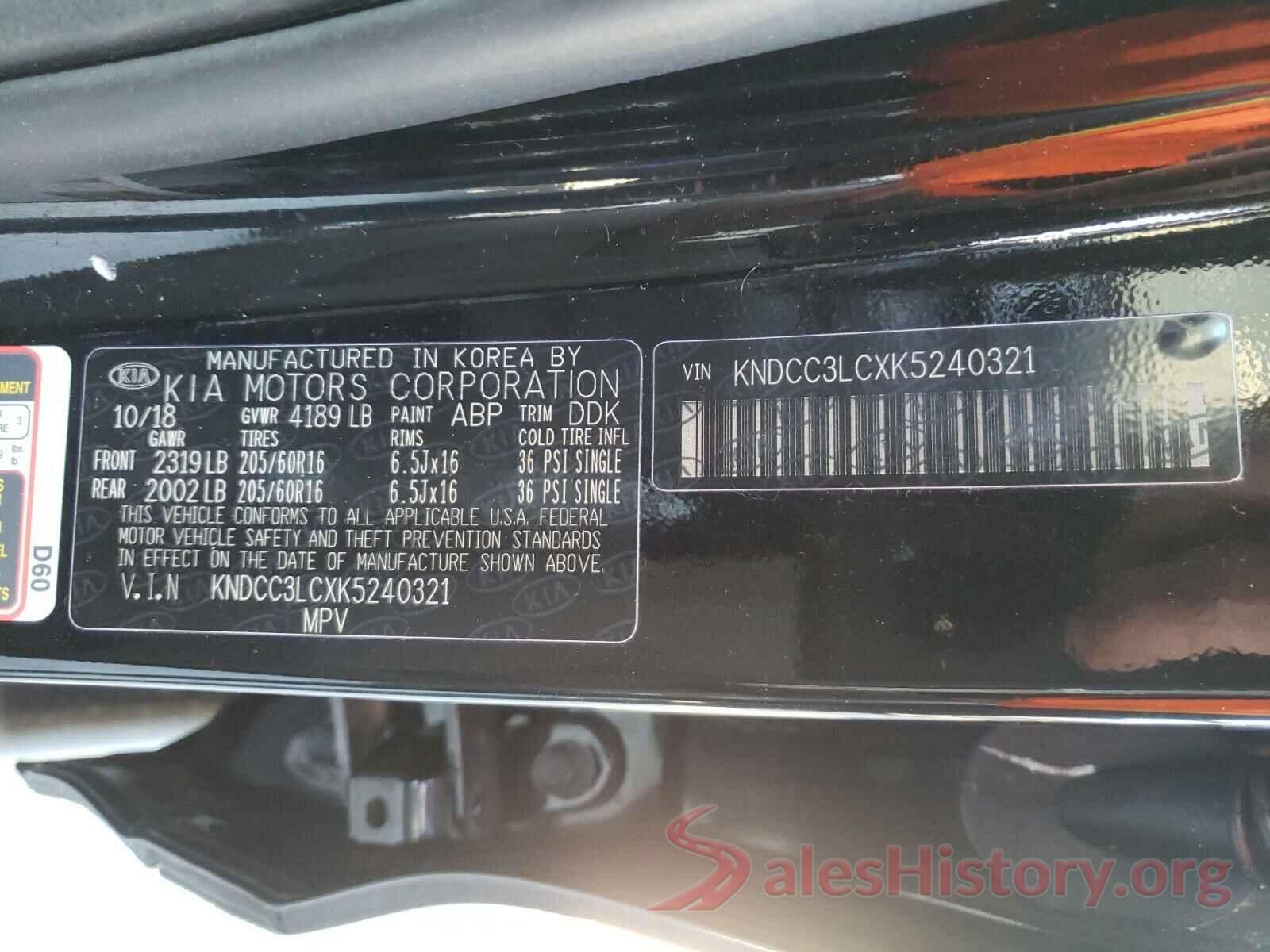 KNDCC3LCXK5240321 2019 KIA NIRO