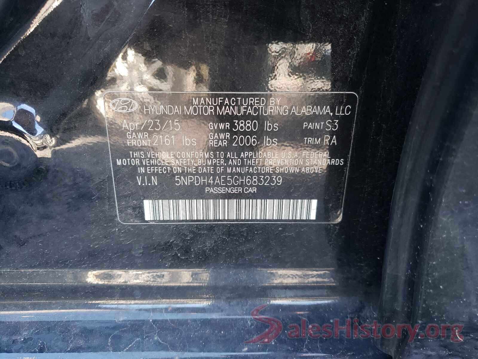 5NPDH4AE5GH683239 2016 HYUNDAI ELANTRA