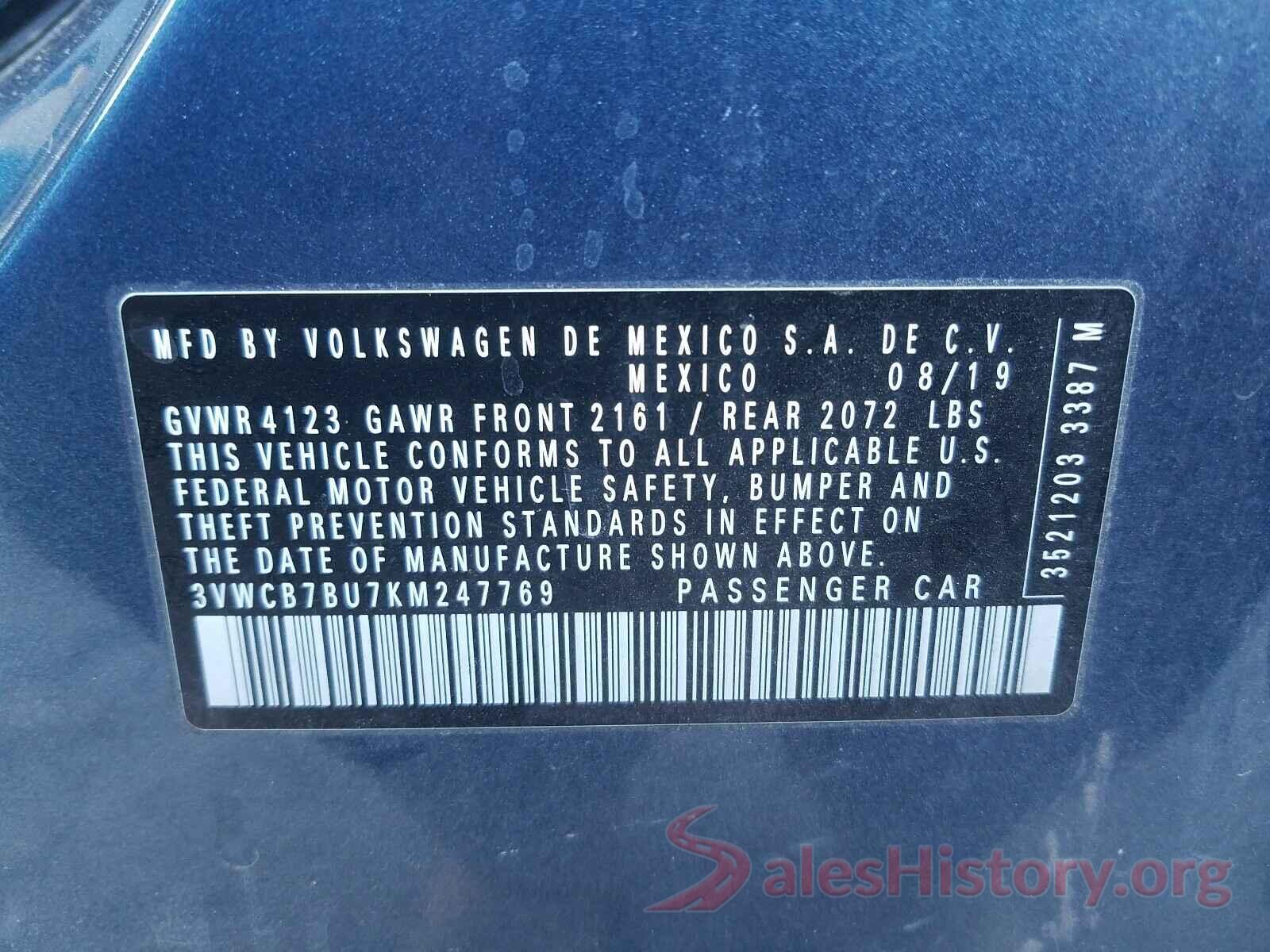 3VWCB7BU7KM247769 2019 VOLKSWAGEN JETTA