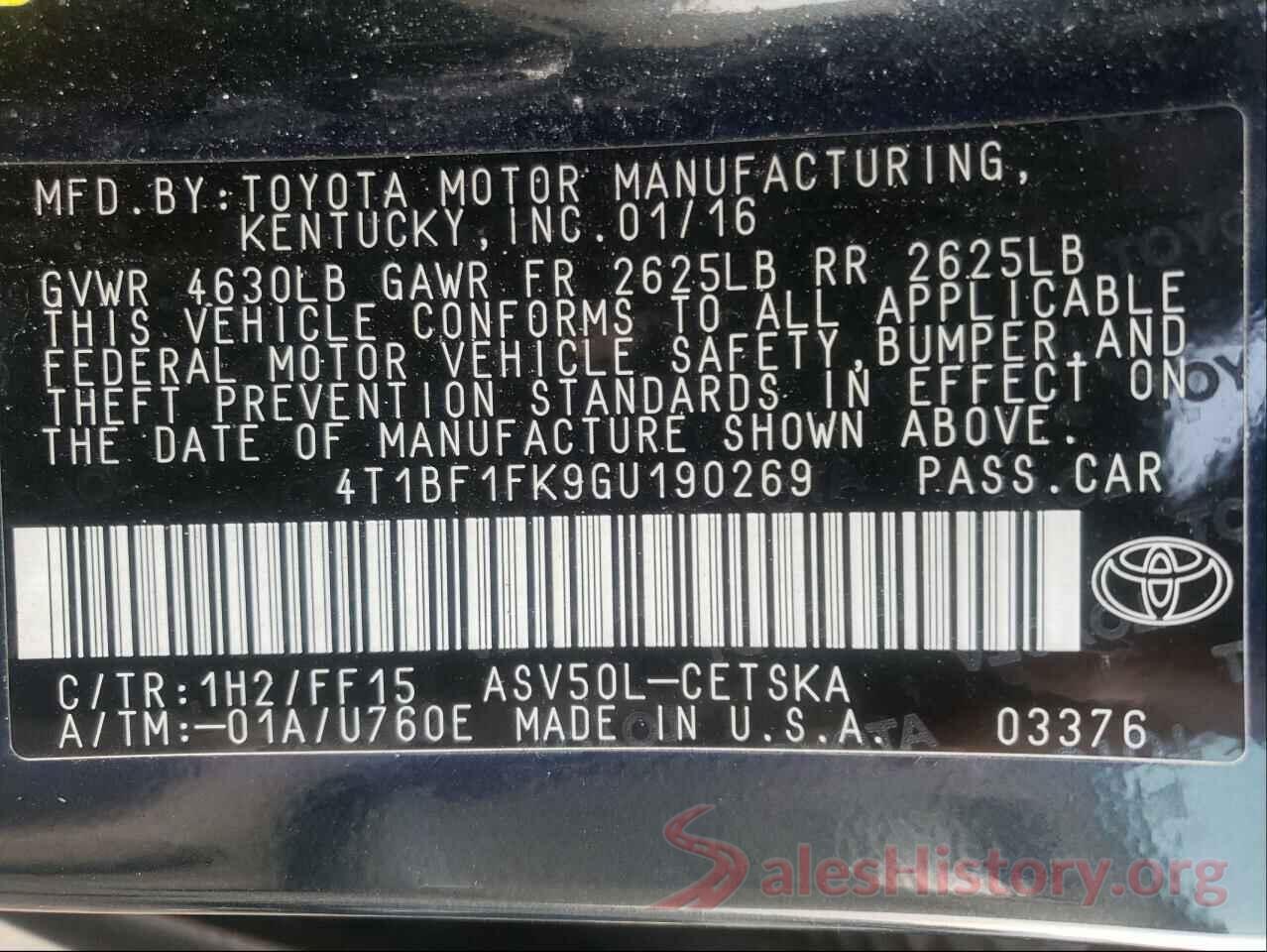 4T1BF1FK9GU190269 2016 TOYOTA CAMRY