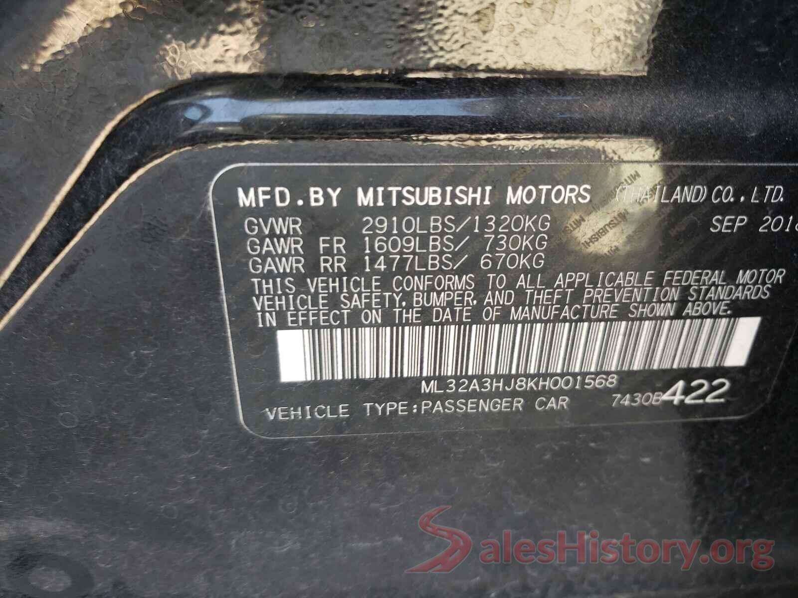 ML32A3HJ8KH001568 2019 MITSUBISHI MIRAGE