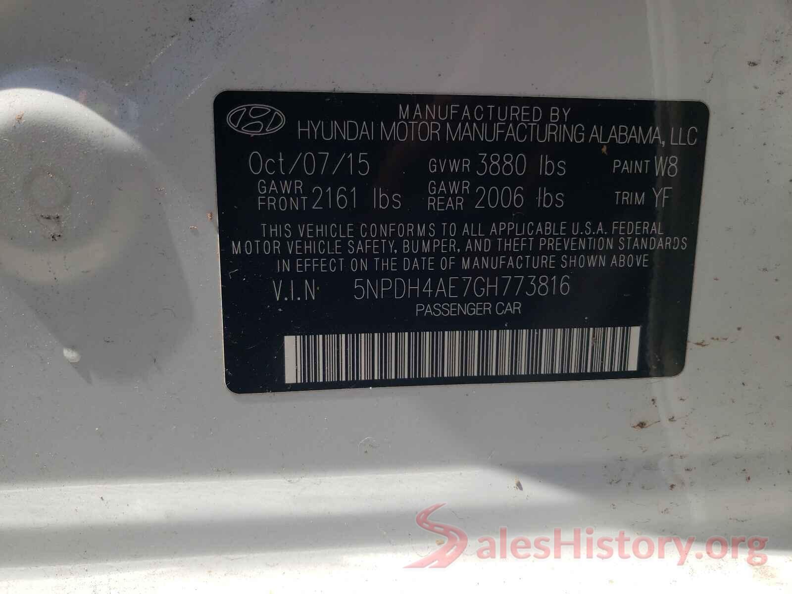 5NPDH4AE7GH773816 2016 HYUNDAI ELANTRA