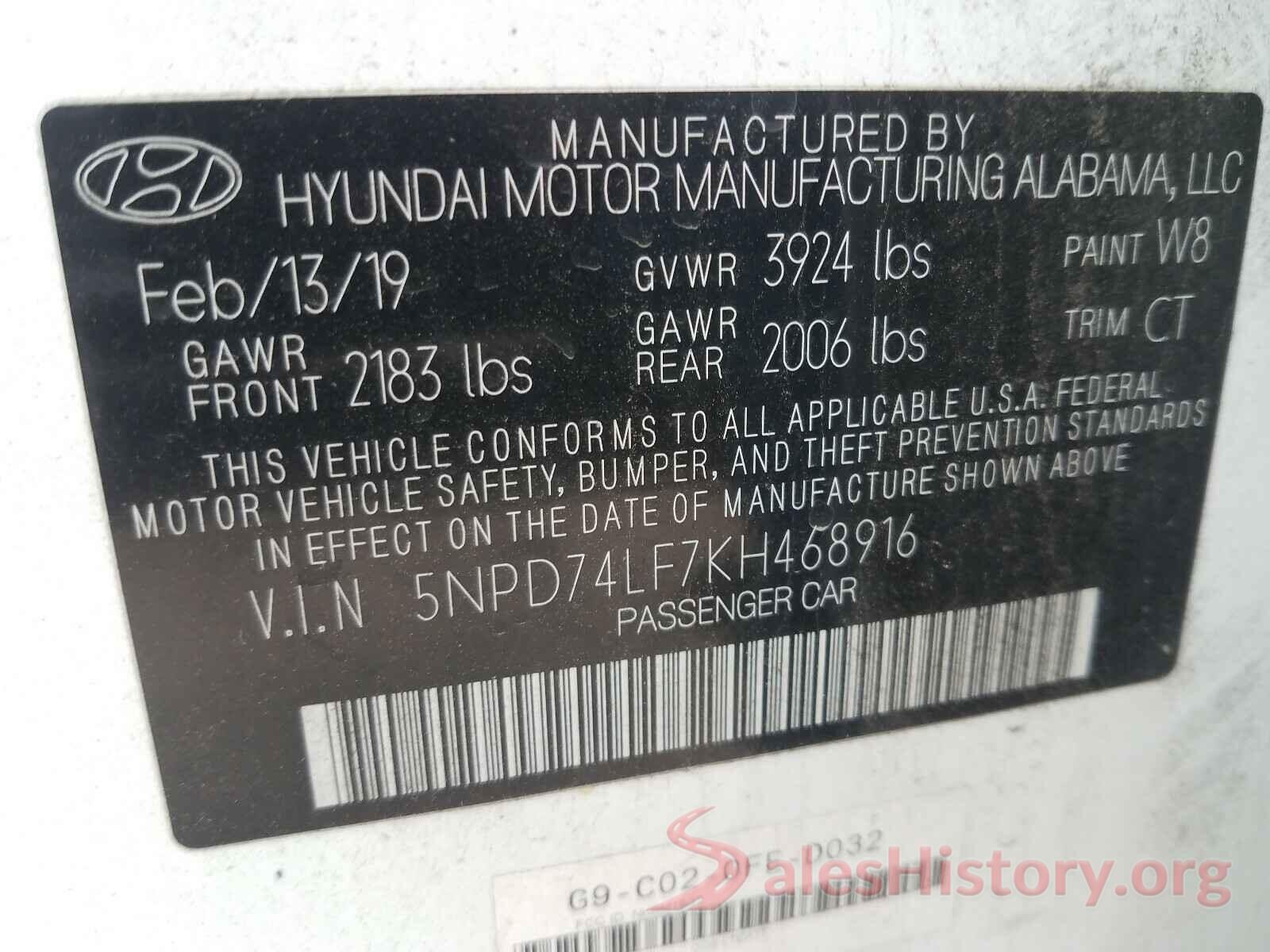 5NPD74LF7KH468916 2019 HYUNDAI ELANTRA