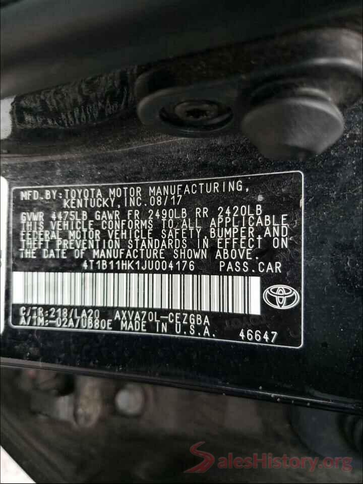 4T1B11HK1JU004176 2018 TOYOTA CAMRY