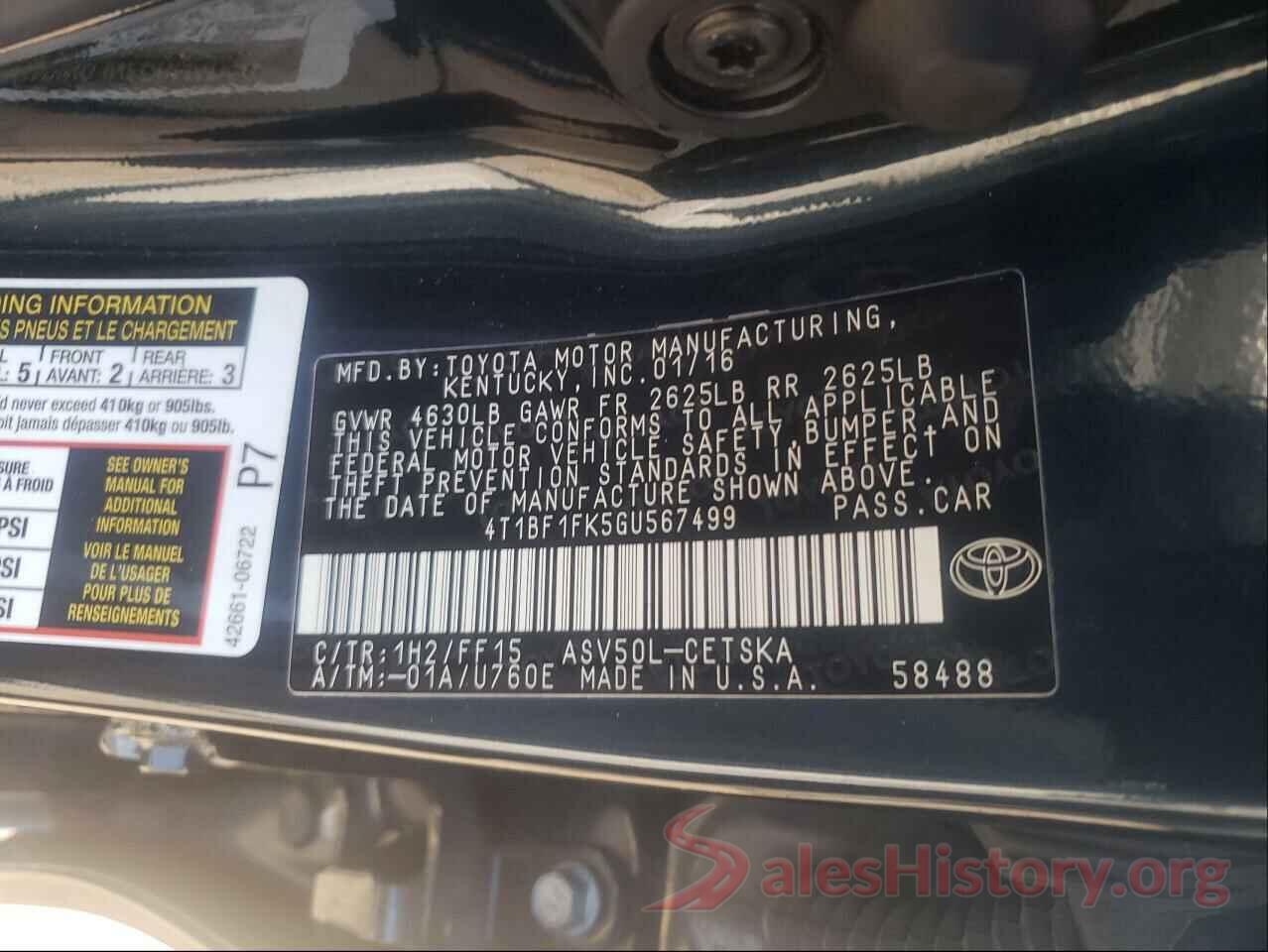 4T1BF1FK5GU567499 2016 TOYOTA CAMRY