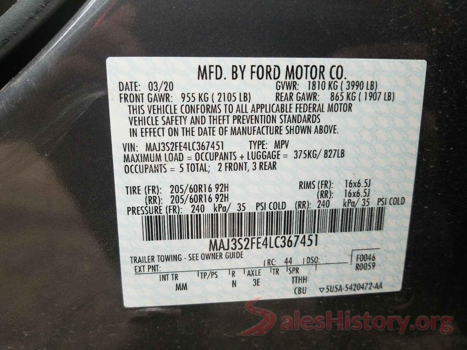 MAJ3S2FE4LC367451 2020 FORD ALL OTHER