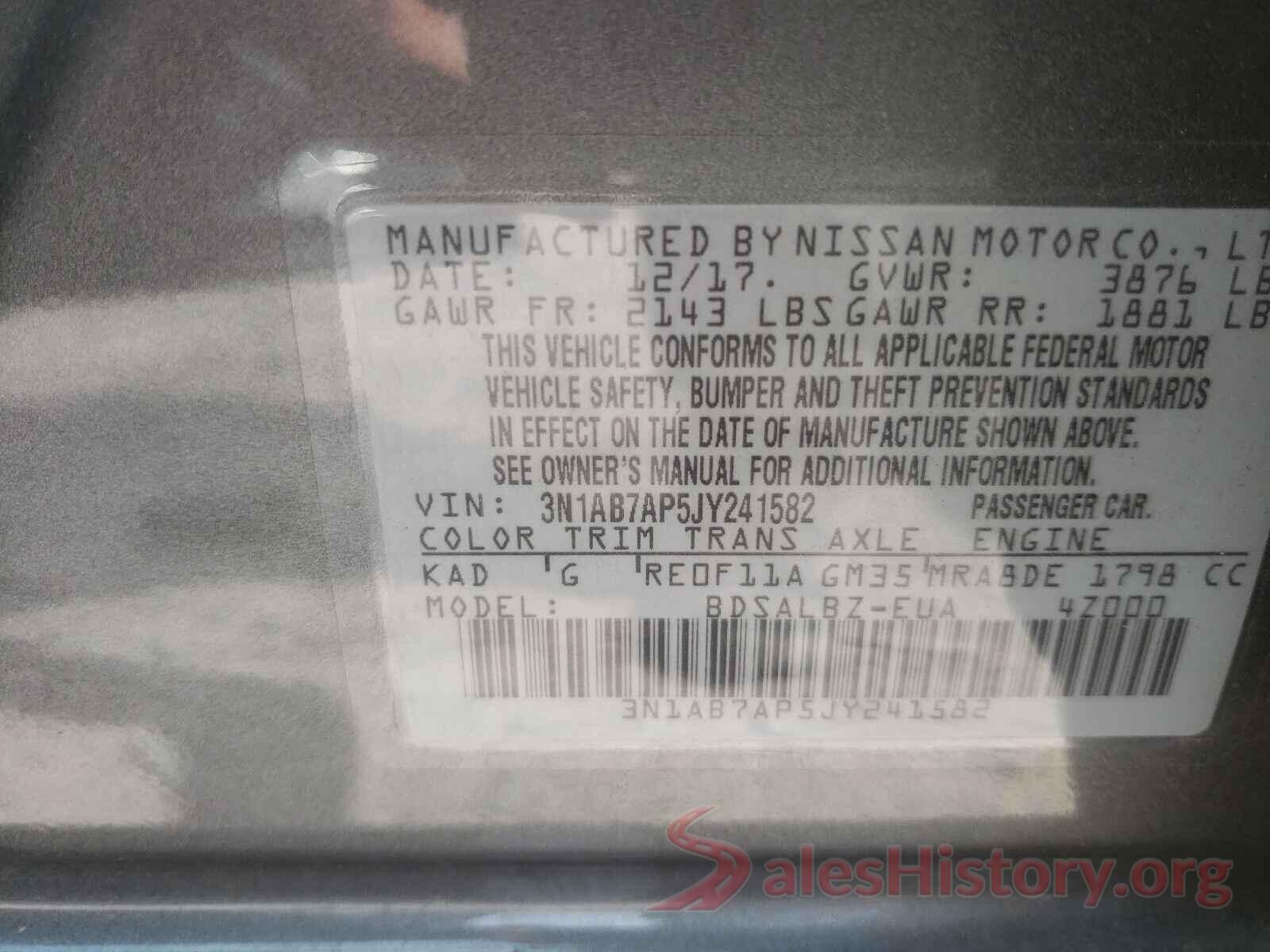 3N1AB7AP5JY241582 2018 NISSAN SENTRA