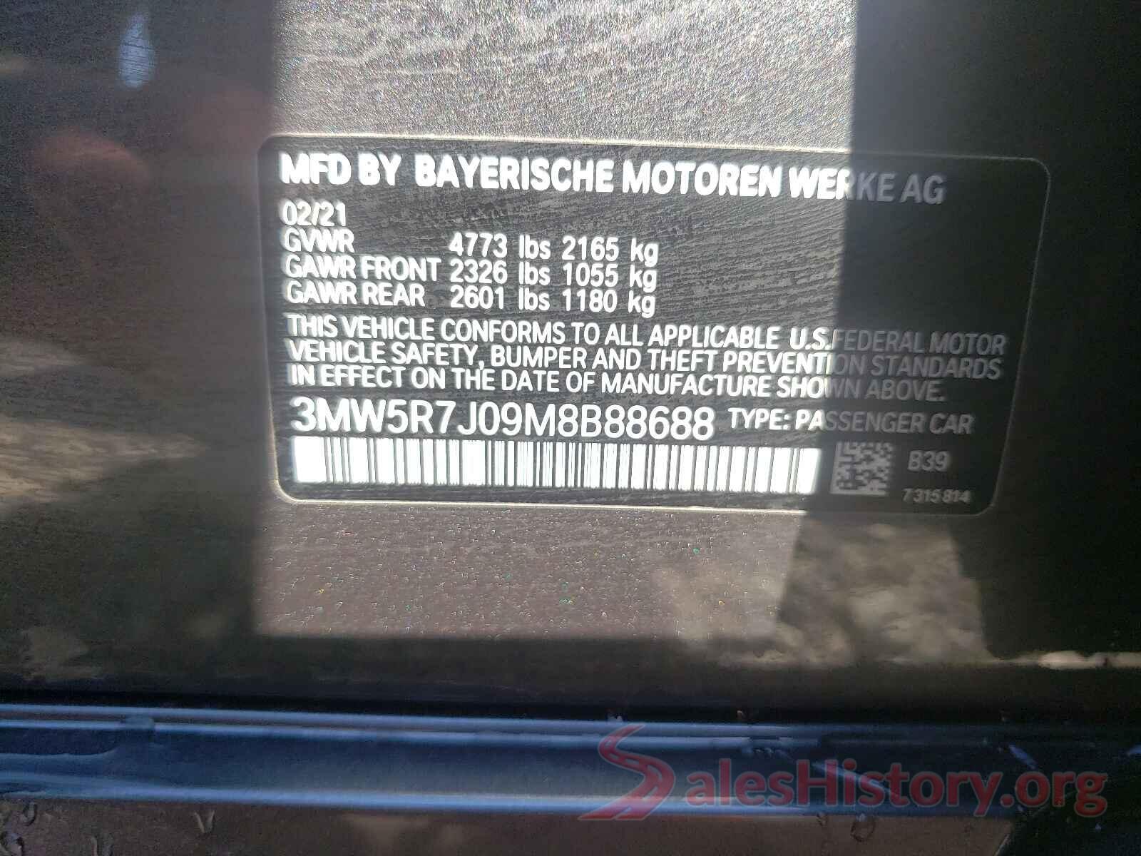 3MW5R7J09M8B88688 2021 BMW 3 SERIES