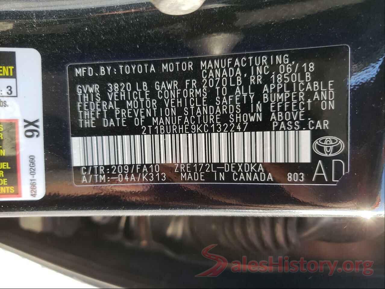 2T1BURHE9KC132247 2019 TOYOTA COROLLA