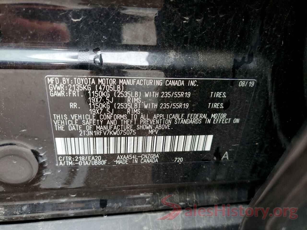 2T3N1RFV7KW075075 2019 TOYOTA RAV4