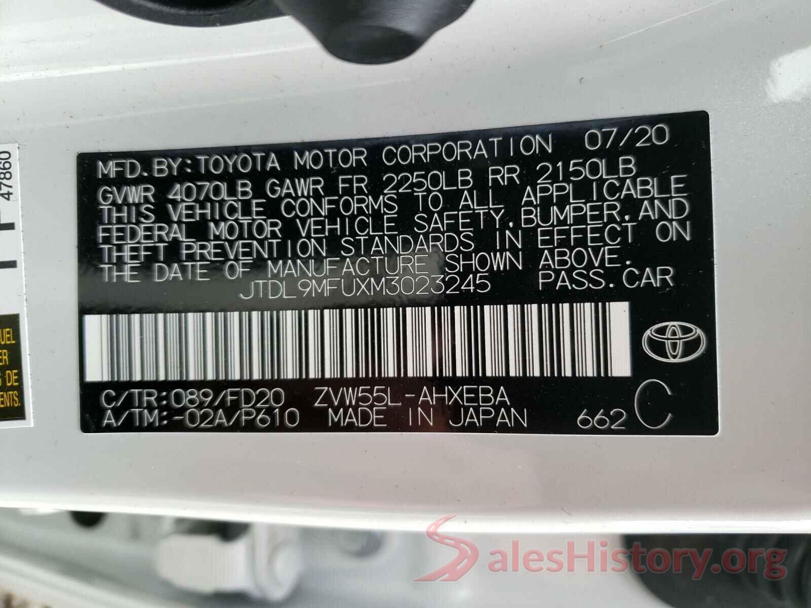 JTDL9MFUXM3023245 2021 TOYOTA PRIUS