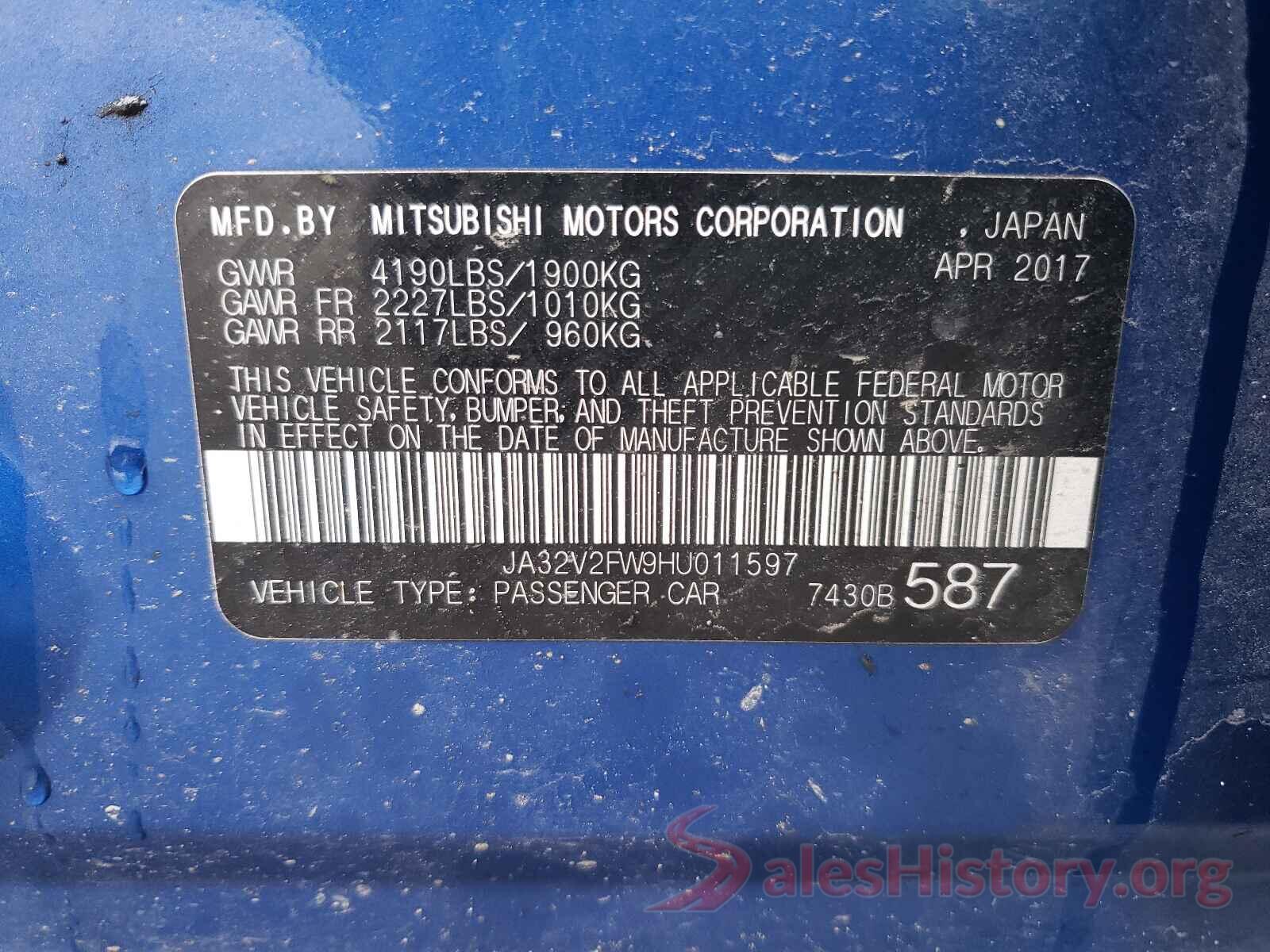 JA32V2FW9HU011597 2017 MITSUBISHI LANCER