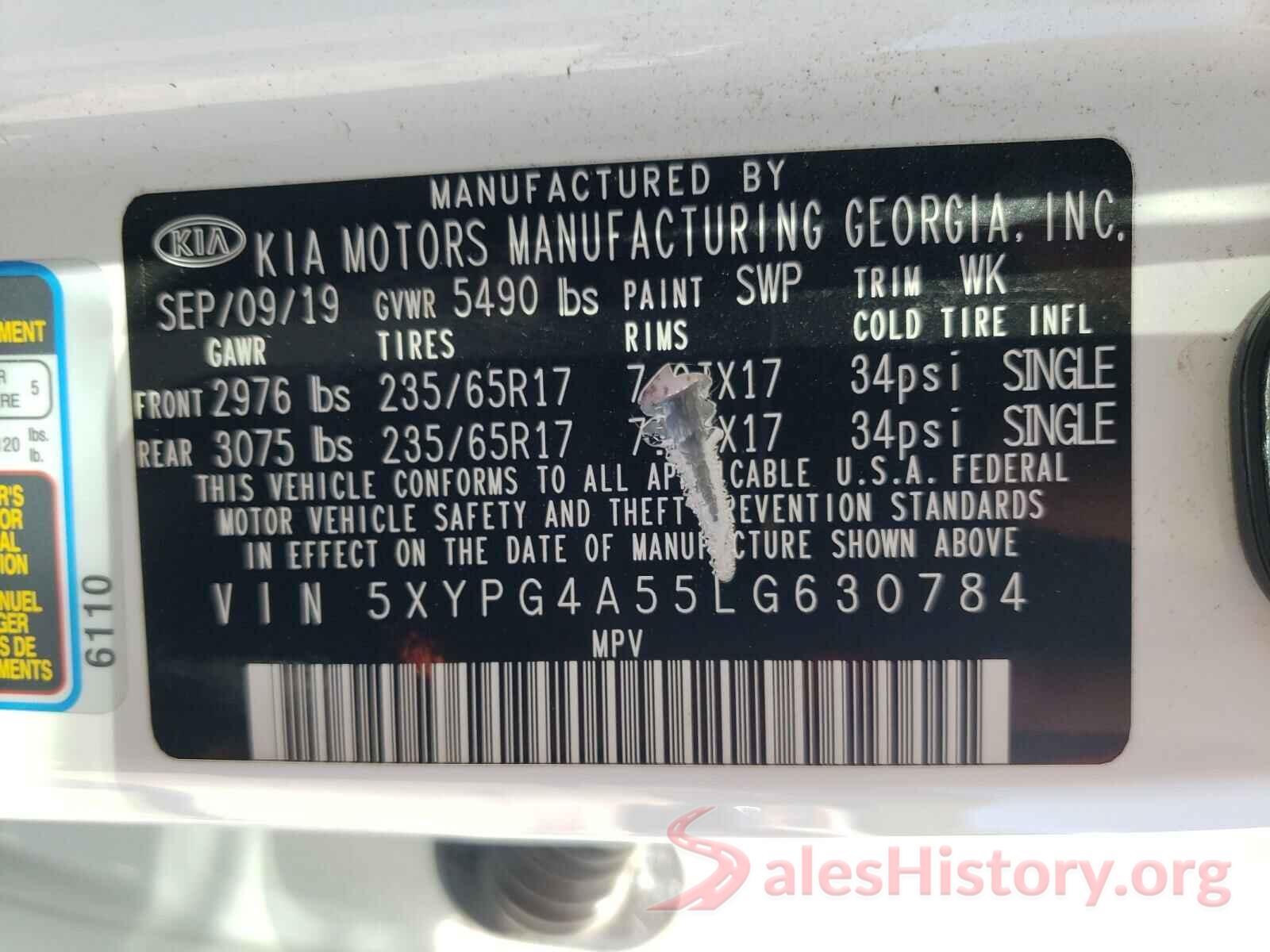 5XYPG4A55LG630784 2020 KIA SORENTO