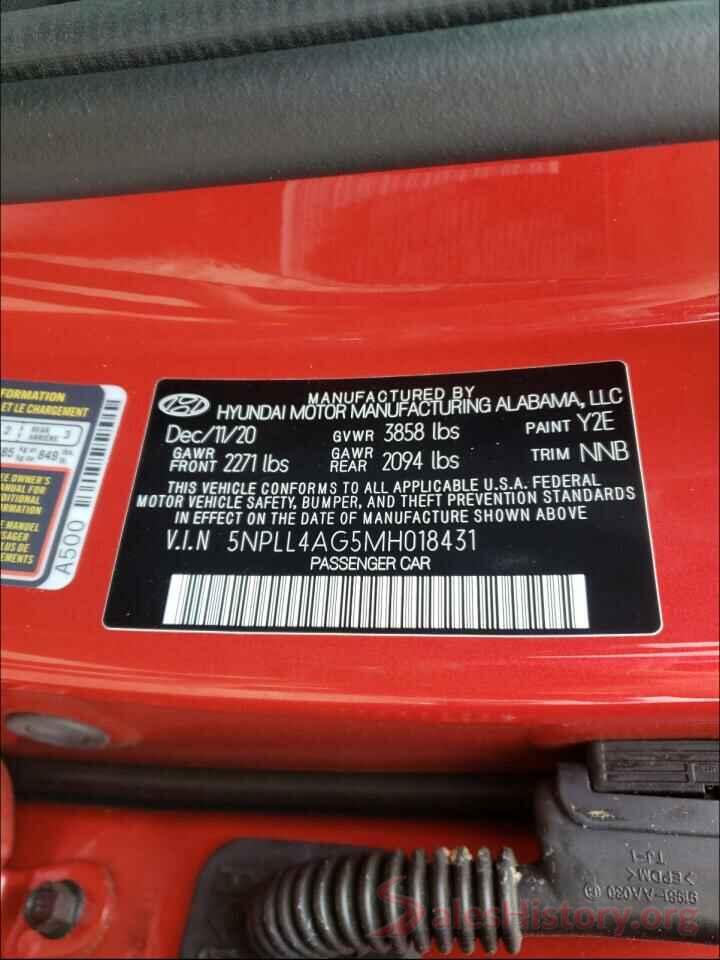 5NPLL4AG5MH018431 2021 HYUNDAI ELANTRA